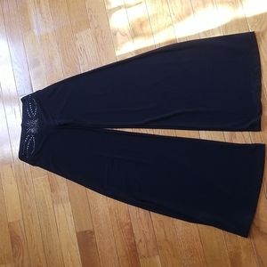 Womens black sexy wide leg pant with diamond and embellished waist